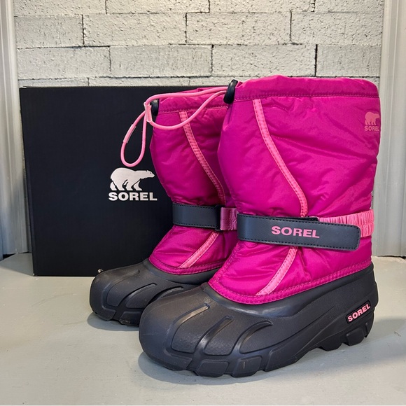 Sorel Flurry Pink & Black Weather Resistant Snow Boot Big Kid Size 5 - Picture 1 of 6